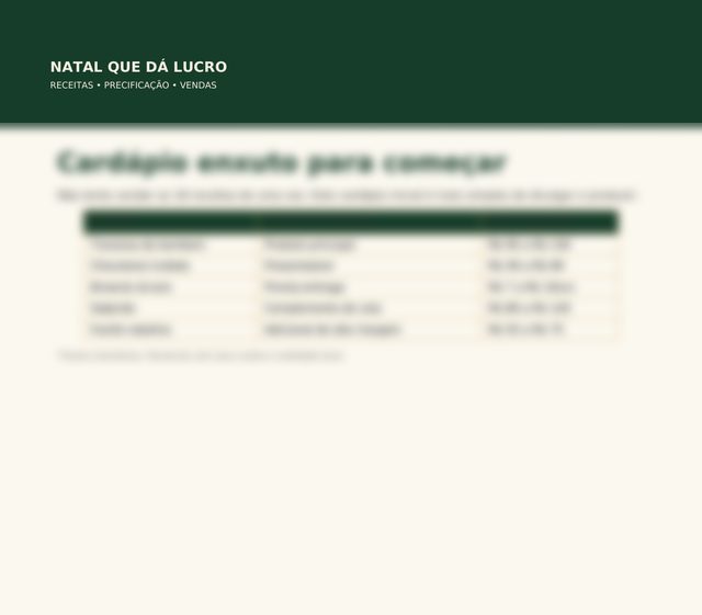 Cardápio enxuto